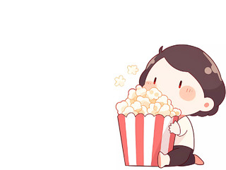 小朋友在电影院观影吃爆米花场景